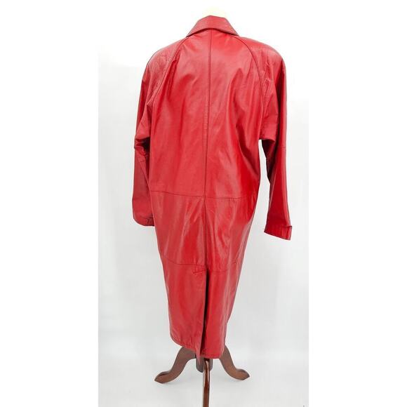 Vtg 80s/90s G III Leather Fashions Women's S Oversized Red Leather Trench Coat - Picture 3 of 13